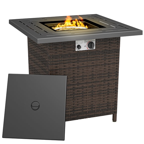 Outsunny Table de Foyer au Propane, Table de Feu en Rotin de 28 Pouces 40 000 BTU