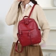 thumbnail image 2 of Red Leather Backpack, Durable Material With Multiple Compartments, Adjustable Straps, For School, Work, And Travel, 2 of 6