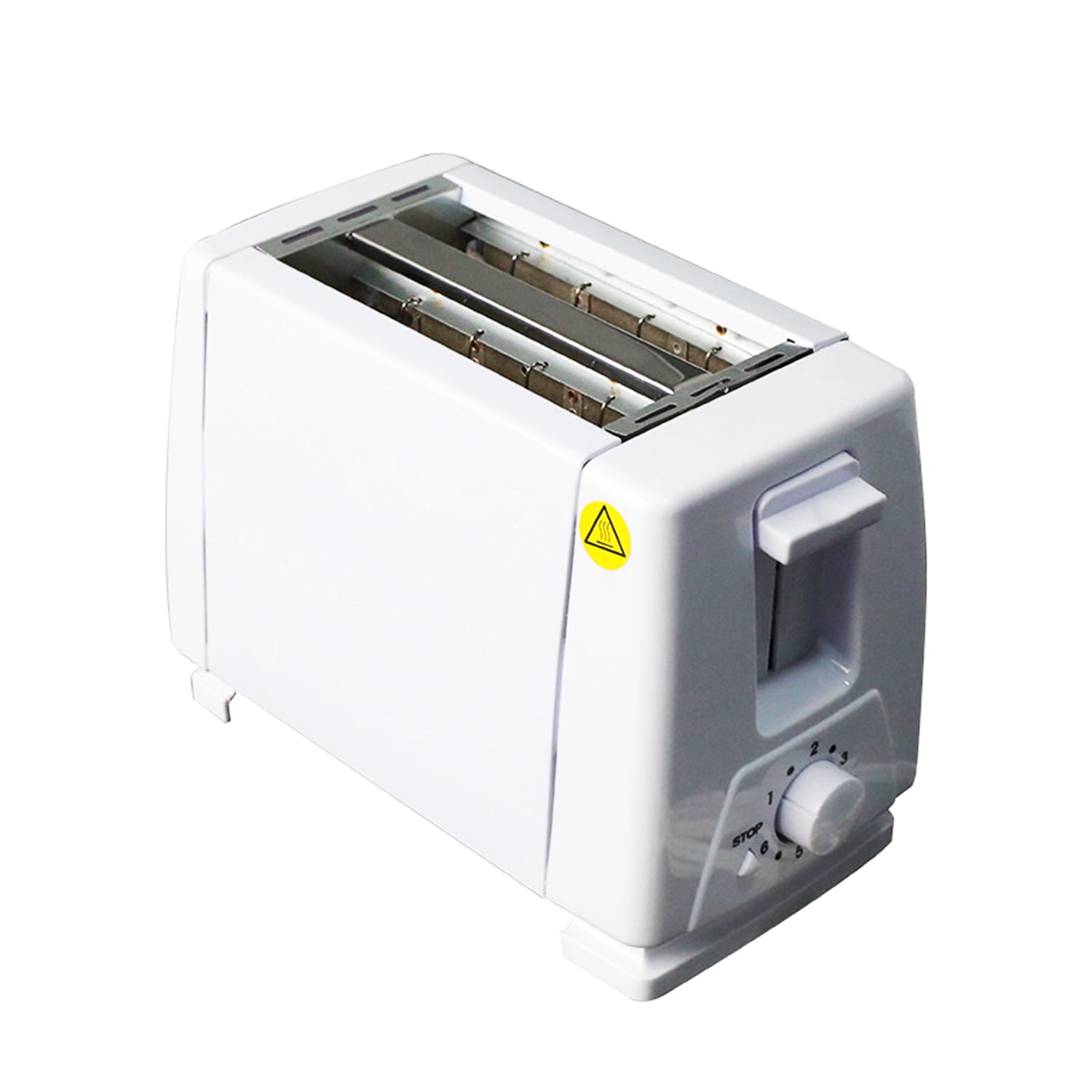 750W 2-Slice Stainless Steel Toaster with 6 Temperature Settings, Wide Slots, Safe Auto-Shut Off & Manual Stop, Removable Crumb Tray - Compact White US Plug Bread Toaster for Home Kitchen & Office