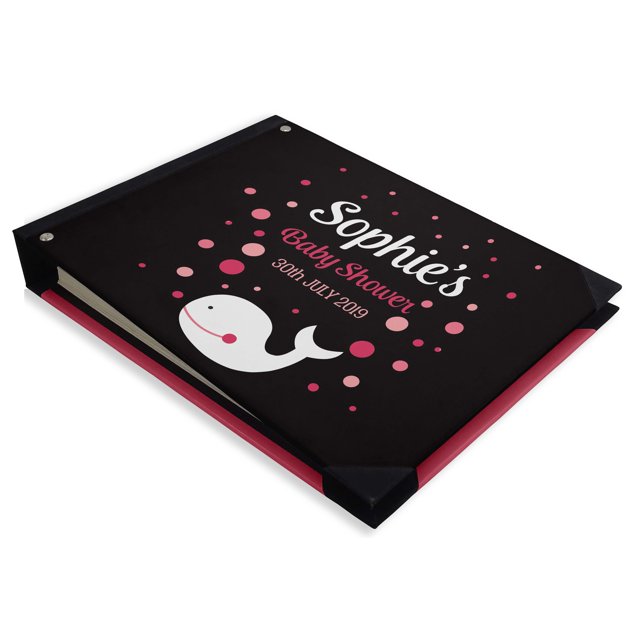 Darling Souvenir Grey Whale Fish & Dot Personalized Baby ShowerGuestBookHardboundGuestSign-InBookGuestRegistryGuestbook-9 x 12 Inches