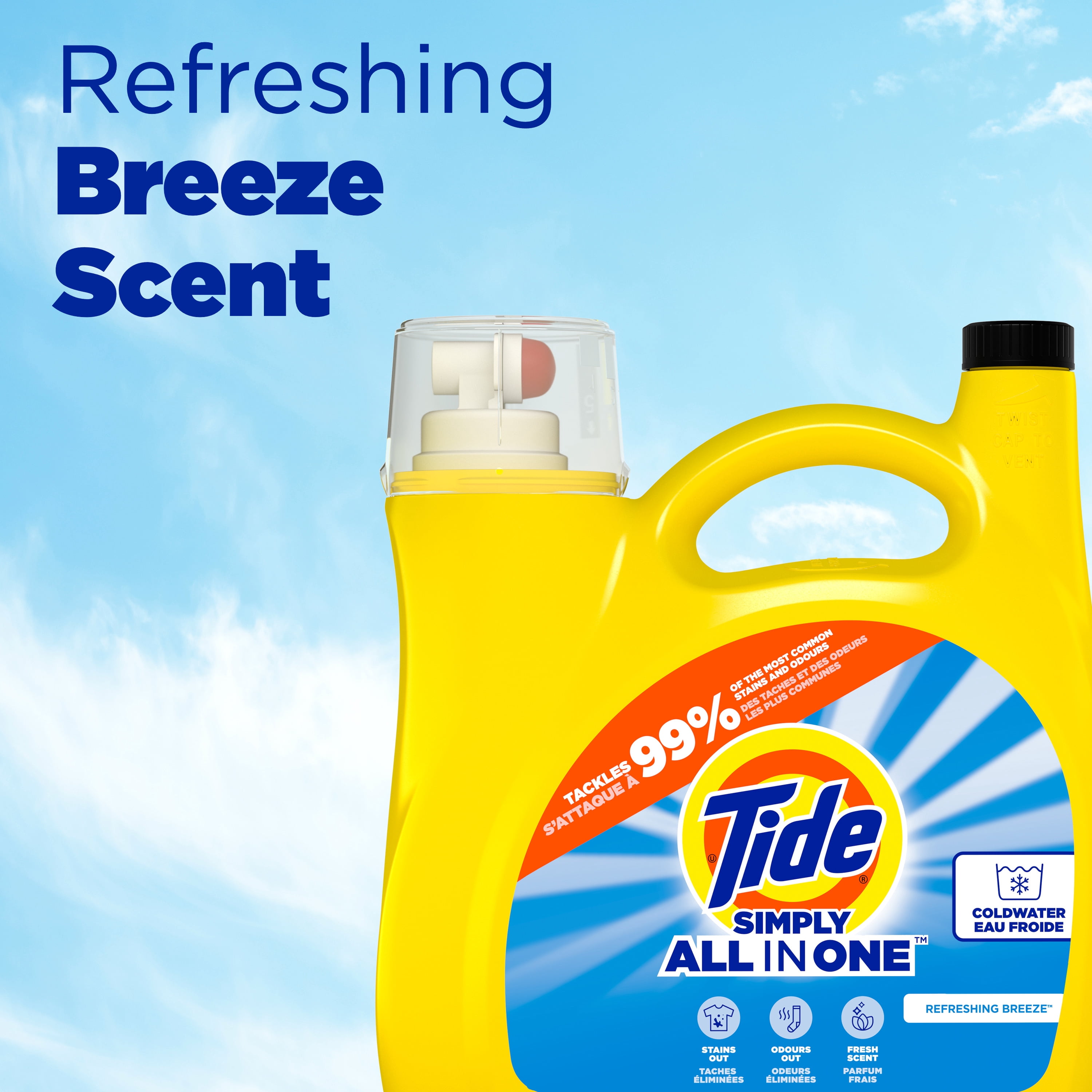 Tide Simply All-In-One Liquid Laundry Detergent, Refreshing Breeze Scent, 107 Loads, 4.16 L