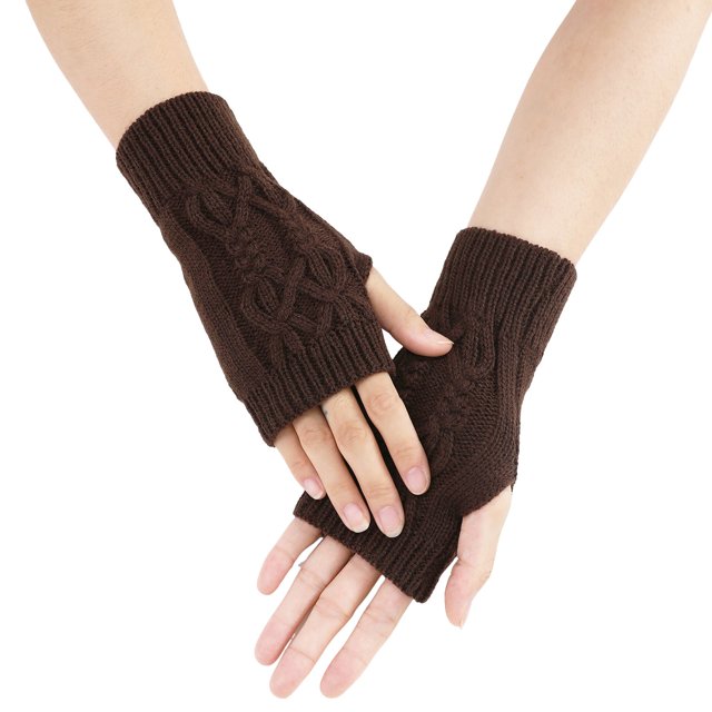 Ladies Warm Knit Fingerless Gloves Convertible Mittens Fashion Flowers
