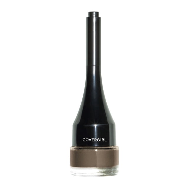 COVERGIRL Easy Breezy Brow Pommade Sculpt + Ensemble dans un Pot en Verre Transparent avec un Manche Effilé Noir et un Pinceau Incliné Intégré, Présentant une Riche Formule Crème-Gel pour des Sourcils Audacieux et Sculptés Qui Restent en Place, Montrée dans une Teinte Brune Neutre Idéale pour un Maquillage des Sourcils Précis.