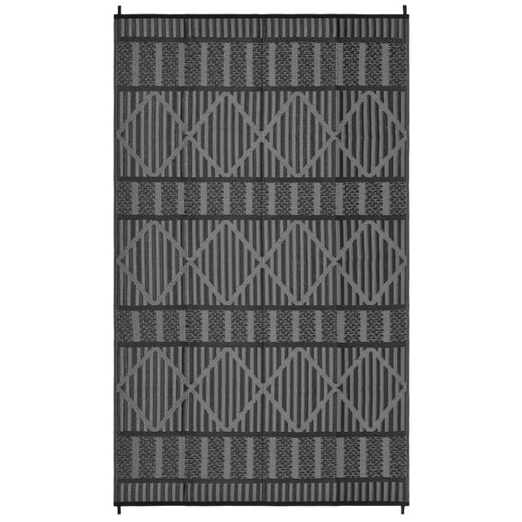 Geometric Outdoor Rug - Washable, UV & Weather Resistant, Easy Clean, Portable, Non-Slip, All-Weather - 8x10ft, Black Grey - USA Spec