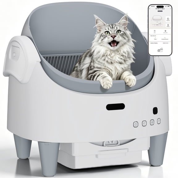 Bac à Litière Automatique pour Chat, Bac à Litière pour Chat Autonettoyant avec Conception à Dessus Ouvert, Protection de Sécurité à 15 Couches et Contrôle par Application Intelligente, Hauteur d'Entrée Ajustable, Grande Capacité Bac à Déchets Scellé pour Plusieurs Chats