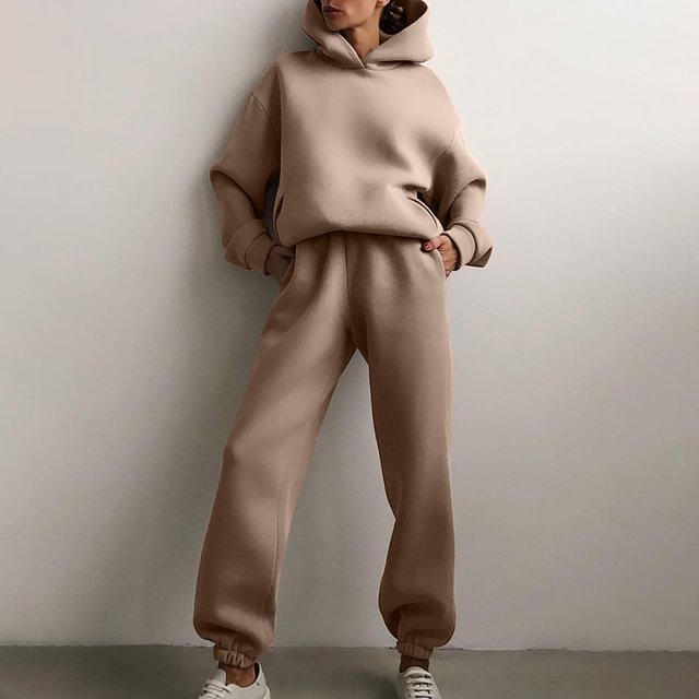 Ensemble de Chandails en Molleton à Capuche pour Femmes, Couleur Unie, Deux Pièces, Manches Longues