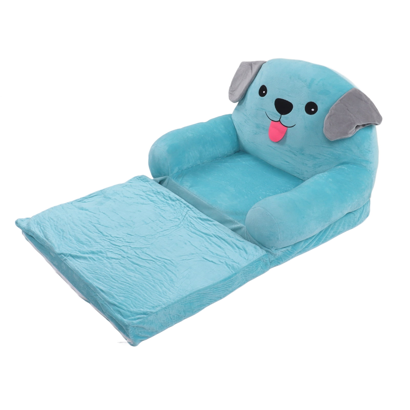 Children Sofa, Short Plush Children's Sofa Cute Cartoon Sofa Dual Use Convertible Sofa To Lounger With Blue Puppy Shape Folding Upholstered Couch For Bedroom