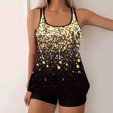 Weiqiqre Hauts de Bikini pour Femmes Deux Pièces Maillots de Bain Contrôle du Ventre avec Shorty Maillot de Bain