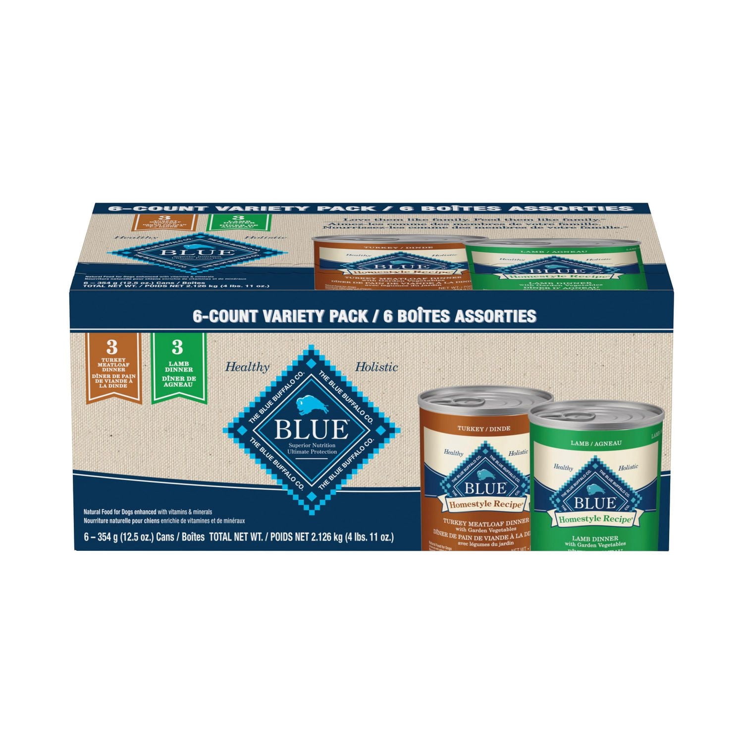 Blue Buffalo Homestyle Recipe Variety Pack Adult Lamb & Turkey Canned Dog Food, Count Variety Pack