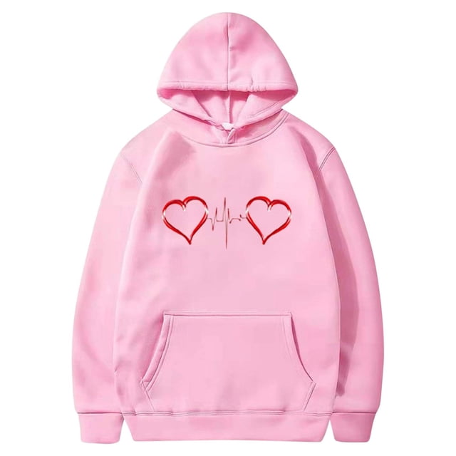 Birdeem Mode Saint-Valentin Couple Imprimé à Capuche Mode Polaire Poche Chandail Manteau