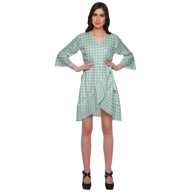 Moomaya Printed Short Ruffle Style Crossover Robe Bridesmaid Getting Ready Shirt