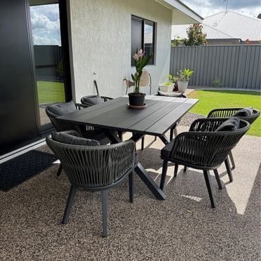 PURPLE LEAF Ensemble de Salle à Manger de Patio 7 Pcs, Table d'Extérieur Rectangulaire en Aluminium et 6 Chaises en Osier avec Coussins pour Jardin, Cuisine et Véranda, Gris