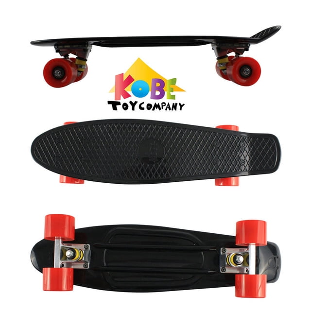 KOBE PENNY Planche à Roulettes - Plateau de 22 Pouces - Mini Cruiser Rétro STANDARD - Surface Gaufrée - pour Enfants et Adultes - Noir