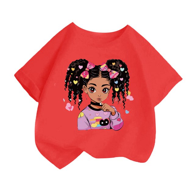 GDREDA Vêtements Fille Enfant Filles Mignon Mode Imprimé Col Rond Manches Courtes Tee Été Confortable Décontracté Ample T-Shirt Hauts Fille Hauts Rouge,12-14 Ans