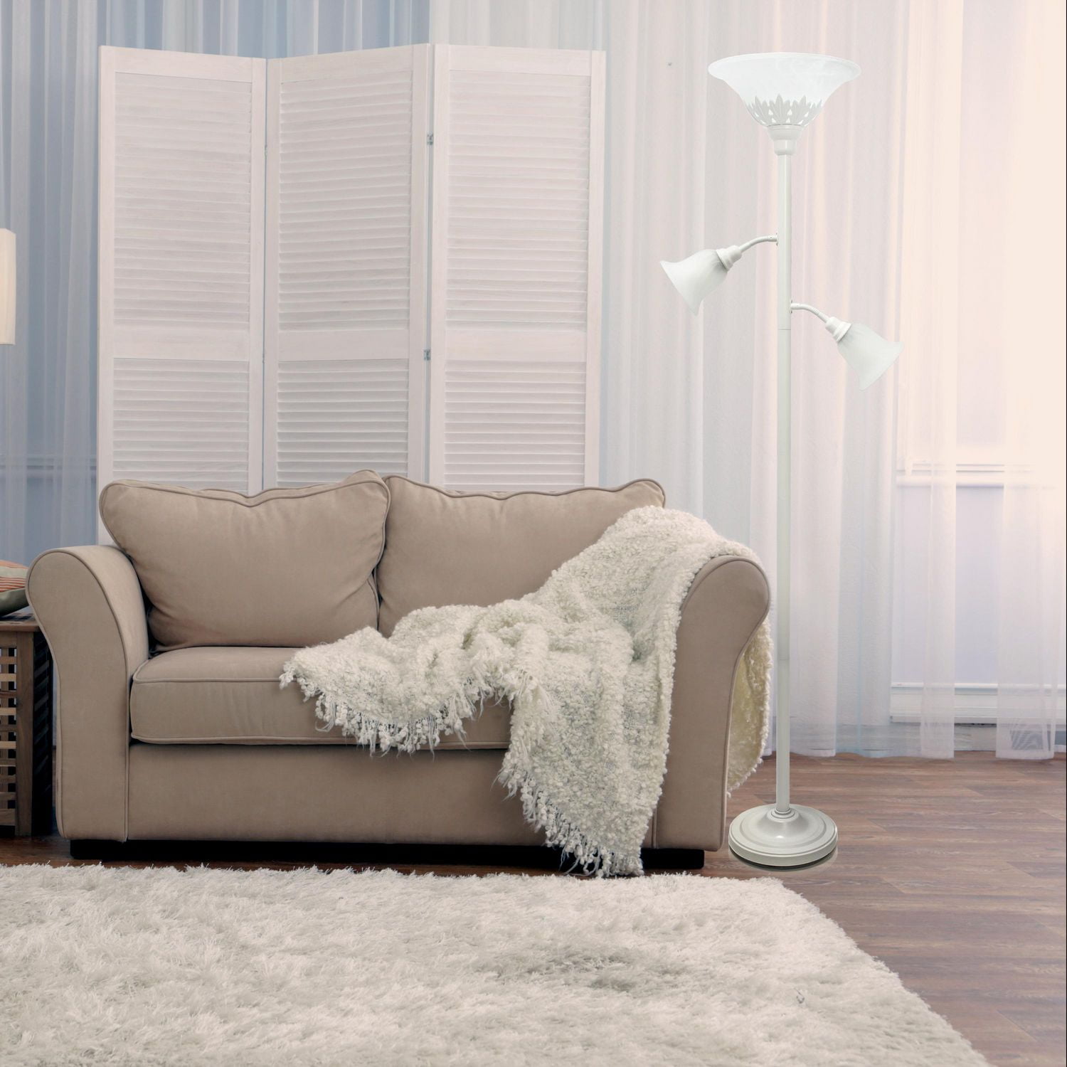 Elegant Designs 3 Light Floor Lamp with Scalloped Glass Shades