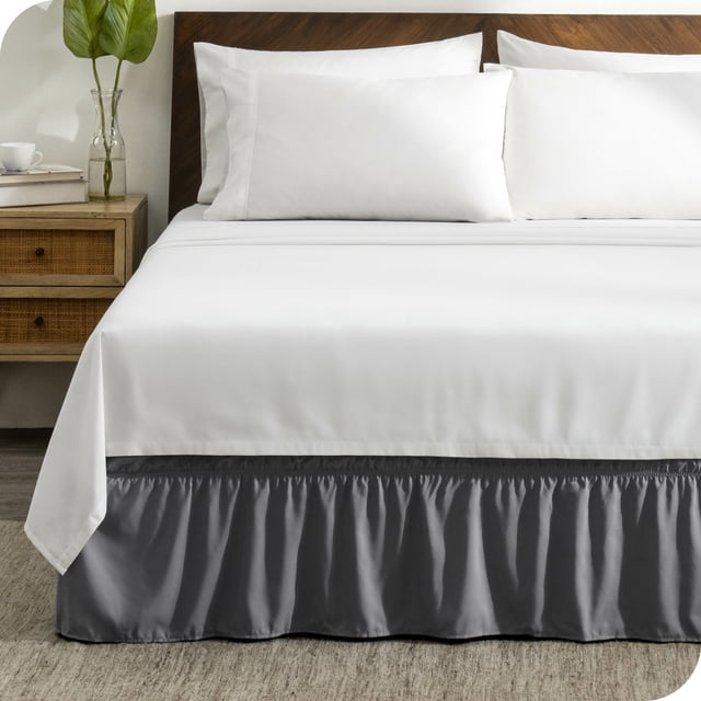 Bare Home Adjustable Wrap Around Bed Skirt - 15 Inch Drop - Easy Fit - Ruffle Pleats - California King, Gray