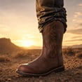 thumbnail image 2 of Bottes de Travail Western pour Hommes à Enfiler à Bout Rond, Bottes Décontractées d'Extérieur Mi-Mollet Brodées, 2 of 6