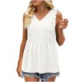 thumbnail image 1 of Timegard Tank Tops for Women Ruffle Sleeveless V Neck Tunic Tops Casual Summer Fashion Solid Color, 1 of 6