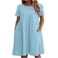 thumbnail image 2 of Robe d'Été pour Femmes 2024 Mode Grande Taille Décontractée Aguichant Col Rond Uni Manches Courtes Poches Robe Rabais de 50 % Liquidation!, 2 of 6