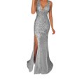 thumbnail image 1 of keepw Evening Dress Party Outfit Festive Clothing Long Ball Off Slit Fine Workmanship Washable Exquisite Beautiful Attractive Silver XL, 1 of 6