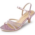 thumbnail image 1 of BLISSFUL STEP Chaussures pour Femmes Sandales à Talon Kitten à Bout Ouvert en PU avec Bride à la Cheville Ornée de Strass Rose 6, 1 of 6