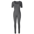 thumbnail image 4 of LOVZFMLL Women's Threaded Low Neck Short Sleeve Hip-lifting Slim Jumpsuit Dark Gray S, 4 of 6