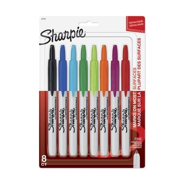 Marqueurs permanents rétractables Sharpie, pointe fine, couleurs assorties, 8 unités