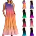thumbnail image 1 of 2024 Longues Robes Maxi à Bretelles Spaghetti pour Femmes Été, Robes Maxi Dégradées Sans Manches pour Femmes Grande Taille, Robes d'Été Décontractées à Col Rond pour la Plage Robe Évasée, Robe Maxi Fluide à Étages pour Femmes, 1 of 5