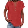 thumbnail image 1 of Timegard Hauts en Coton et Lin pour Femmes Col en V à Boutons Manches Courtes Couleur Unie Chic Décontracté Hauts Amples, 1 of 5