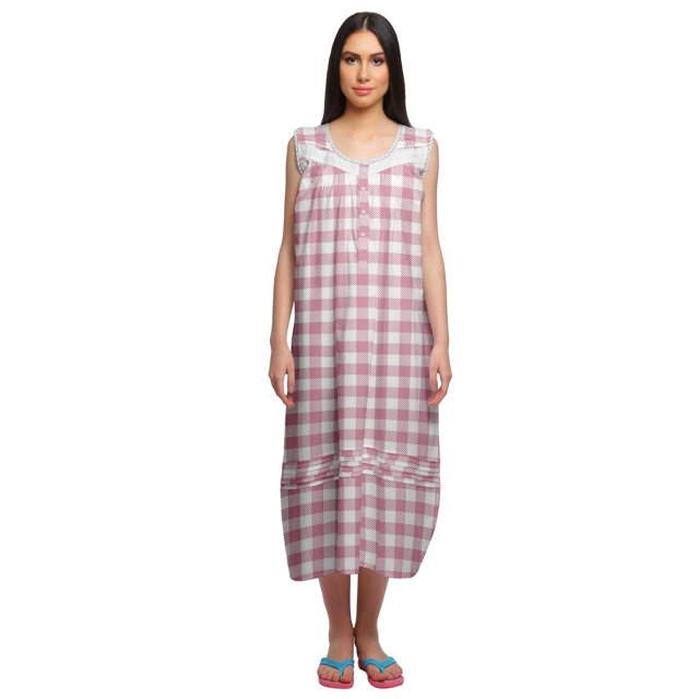 Moomaya Chemise de Nuit à Manches pour Femmes, Imprimée, en Coton