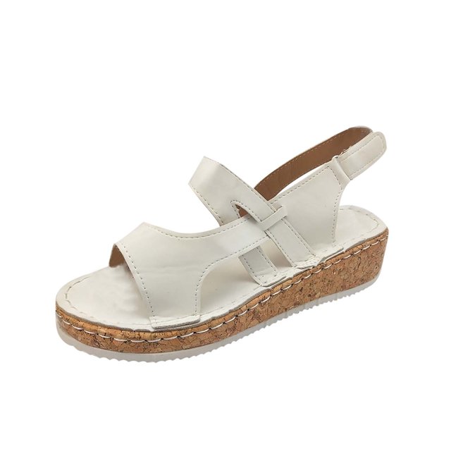 Summer Flat Wedge Heel Casual Buckle Solid Color Fish Mouth Female Sandals