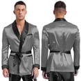 thumbnail image 1 of RUNQHUI Men Silky Satin Smoking Jacket Robe Kimono Bathrobe Luxurious Light Weight Bath Robe Housecoat Gray M, 1 of 8