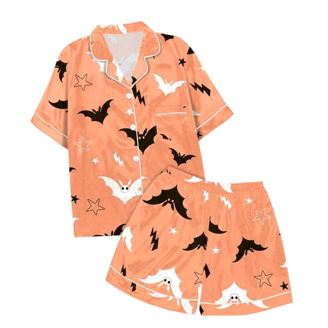 WEAIXIMIUNG Children's Leisure Printed Button Collar Short Sleeved Top Shorts Pajama Set 8-9 Years