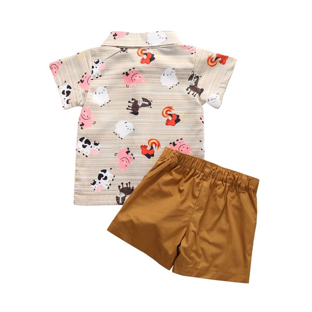 Summer 2PCS Toddler Kid Baby Boy Summer Button Tops Shirt Short Pants Outfit Set Clothes