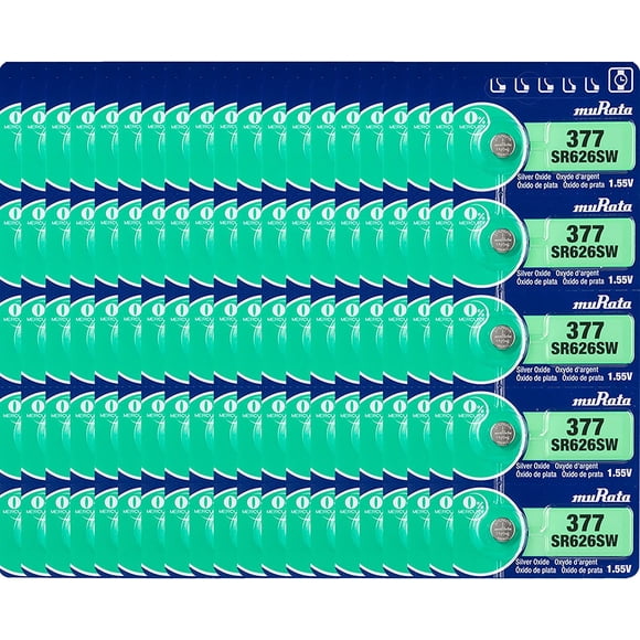 Murata 377 SR626SW Battery 1.55V Silver Oxide Watch Button Cell (100 Batteries)