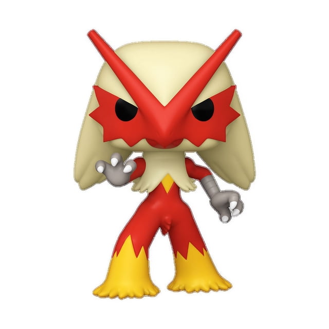 Funko Pop! Jeux : Pokemon - Figurine en Vinyle Blaziken avec Vue Frontale, Présentant une Tête de Couleur Crème avec des Marquages Faciaux Rouges et des Yeux Noirs, un Corps Rouge avec des Pieds à Motif de Flammes Jaunes, et un Bras Droit Robotique Argenté, de Plus de Trois Pouces de Hauteur, Convient aux Collectionneurs et à l'Exposition.