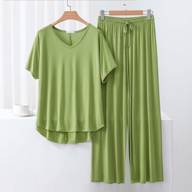 Weiqiqre Ensembles de Pyjama pour Femmes Pyjamas Rafraîchissants Ensembles Assortis d'Été Manches Courtes Ensemble de Détente Femmes