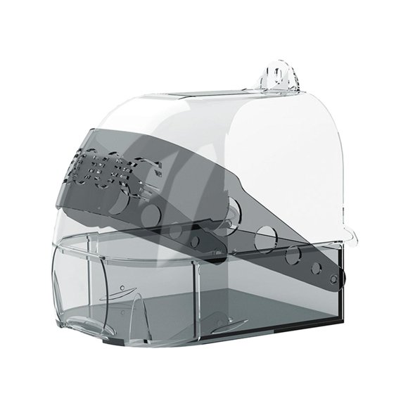 Almencla Bird Bath Box Easy Installation Parrot Bathing Tub for Budgies Conures Finch Gray