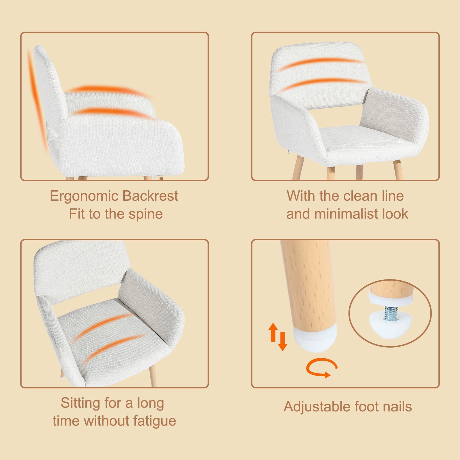 Homy Casa Lot de 2 chaises de salle à manger en tissu avec dossier creux et accoudoirs pour salle à manger en appartement