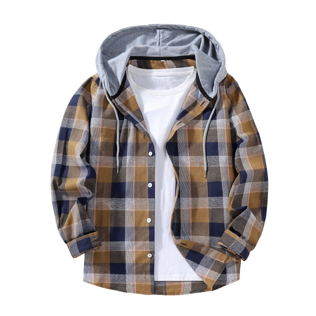 Ceisia Chemise à Capuche à Manches Longues pour Homme, Décontractée, à Carreaux Patchwork, Boutonnée, Cadeau