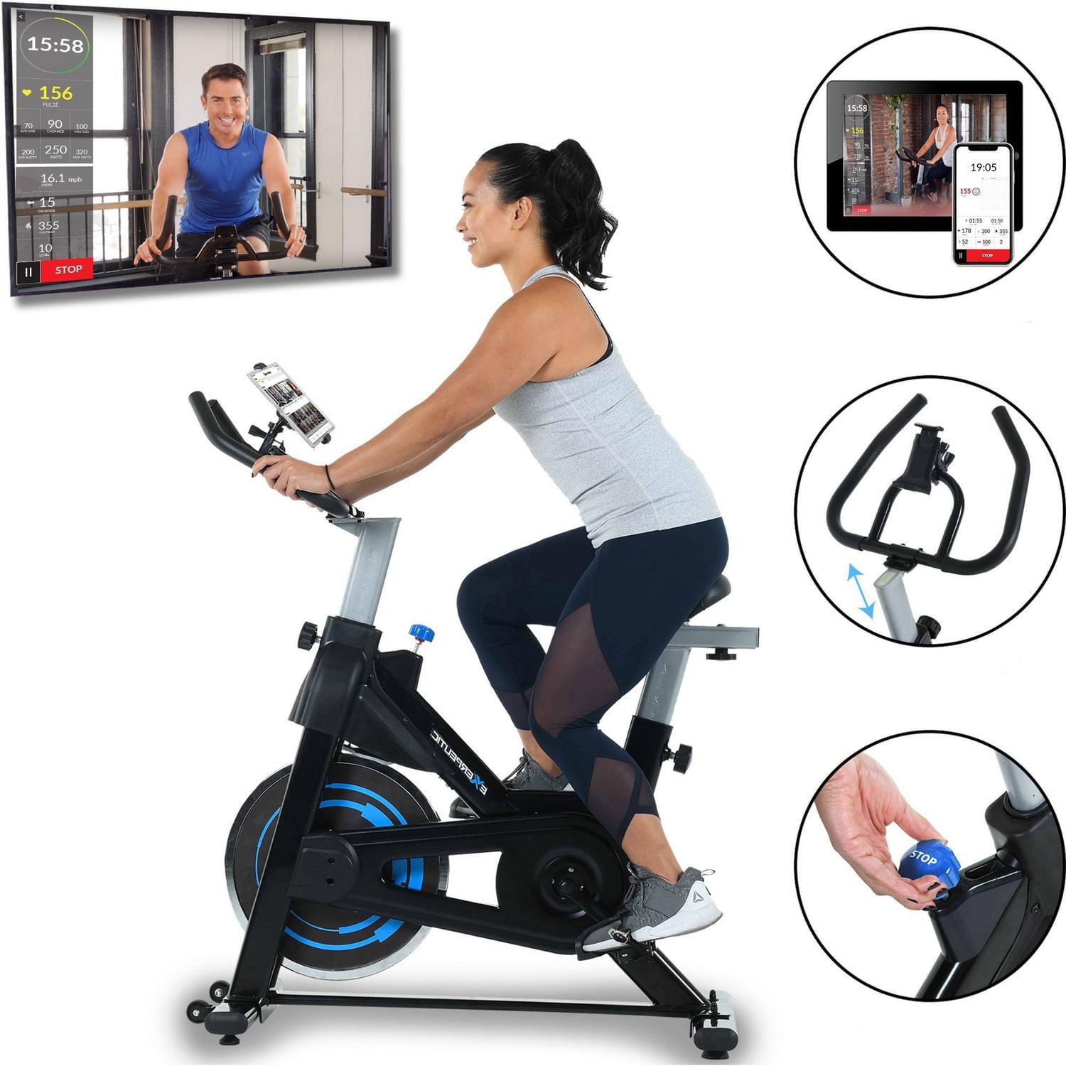 Exerpeutic Bluetooth Indoor Cycling Bike with MyCloudFitness App