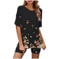 thumbnail image 2 of Ensembles pour Femmes Tenues 2 Pcs Mode Femme Blouse à Col Rond T-Shirts à Manches Courtes Shorts Ensembles de Tenue Décontractée Ensembles pour Femmes Vêtements en Liquidation, 2 of 5
