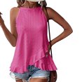 thumbnail image 2 of VEKDONE Halter Tops for Womens Summer Sleeveless Hollow Out Ruffled Tank Tops Solid Color Loose Breathable Lounge Vests Hot Pink Small, 2 of 9