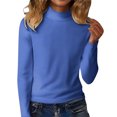 thumbnail image 2 of Floleo Women's Ribbed Turtleneck Fitted Tops Long Sleeve Shirts Basic Thermal Layering(Blue,2XL), 2 of 9