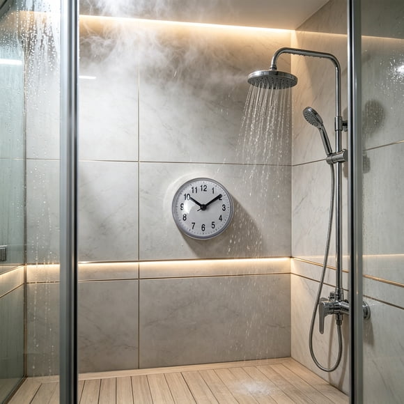 Horloge de Salle de Bain, Staron Horloge Murale Étanche à Ventouse, Horloge à Quartz de 3 Pouces pour Miroir de Douche Cuisine Résistante à la Buée Reste à l'Heure, Blanc