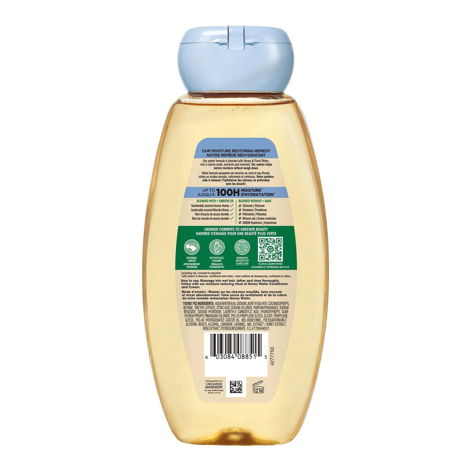 Garnier Whole Blends Honey Water Moisture Restoring Shampoo, for Dry Hair & Scalp