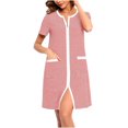 thumbnail image 1 of Peignoir Femme à Fermeture Éclair devant, Manches Longues, Rayé, Robe de Chambre Zippée Courte avec Poches P, 1 of 5