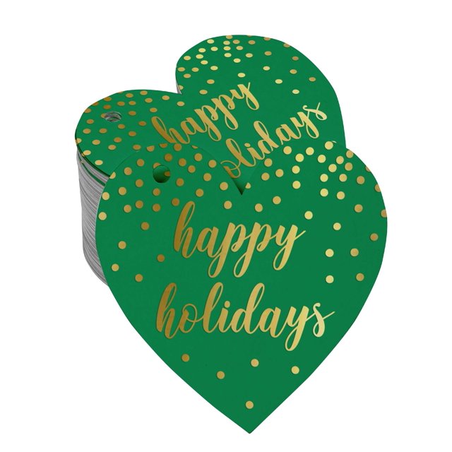 Inkdotpot 100 Pack Real Gold Foil Paper Tag Happy Holiday Favor Hang Tag