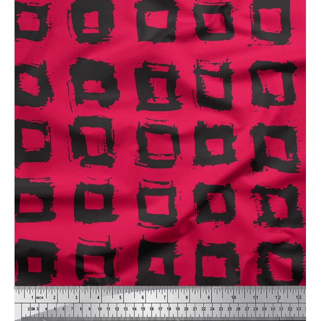 Soimoi Pink Heavy Satin Fabric Square Geometric Fabric Prints By Yard 54 Inch Wide