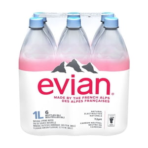 evian natural spring water 6 x 1 L, Bottles
